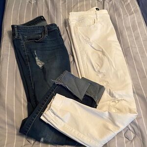 Hollister Women's Jeans - Dark Blue and White